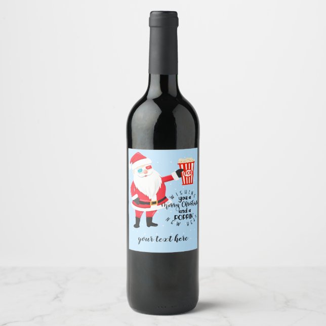 merry christmas and a poppin' new year popcorn wine label (Front)