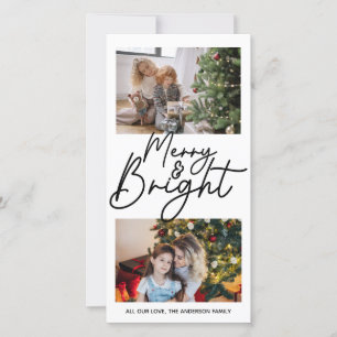 Merry Christmas and Bright Modern 2 Photo Collage Holiday Card