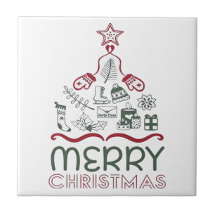 Merry Christmas and Christmas tree Classic Tile