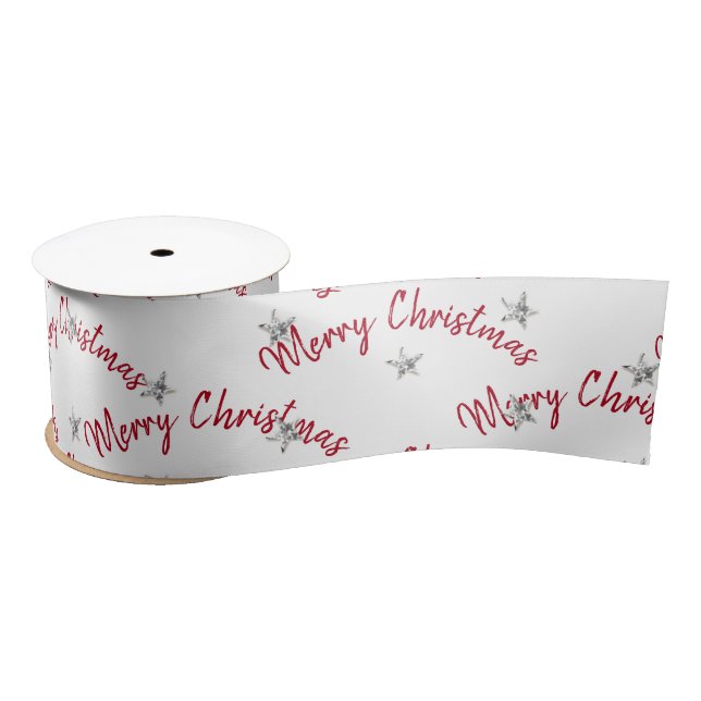 Merry Christmas and Diamond Stars    Satin Ribbon (Spool)