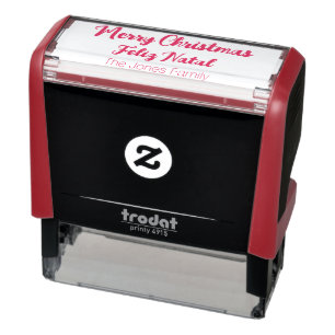 Merry Christmas and Feliz Natal bilingual, family Self-inking Stamp