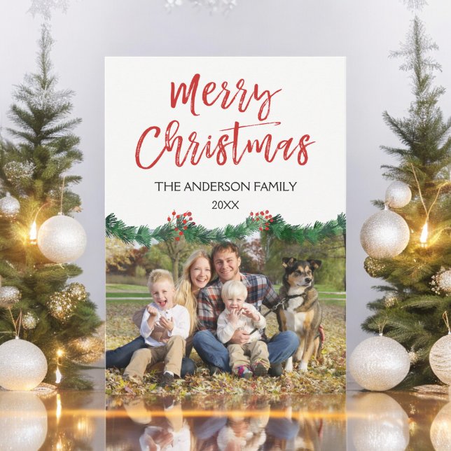 Merry Christmas and Garland Script Photo Card (Creator Uploaded)