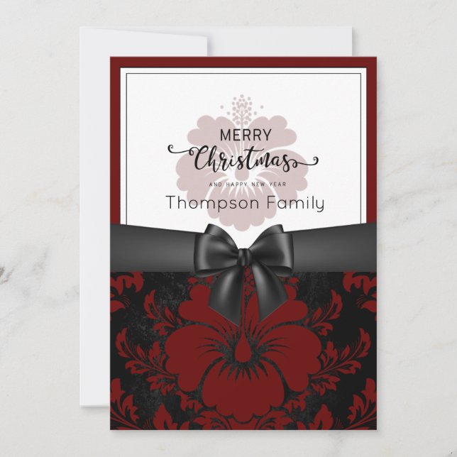 Merry Christmas and happy holidays, black bow, Invitation (Front)