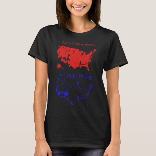 Merry Christmas And Happy Holidays Festive Usa Map T-Shirt (Front)