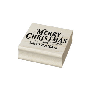 Merry Christmas and Happy Holidays Rubber Stamp