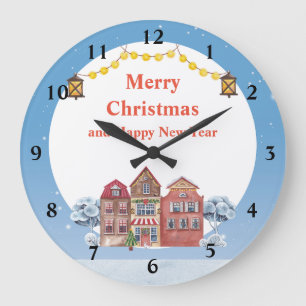 Merry Christmas and Happy New Year 10.75" Round  Large Clock