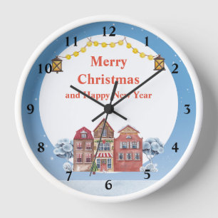 Merry Christmas and Happy New Year 10" Round White Clock