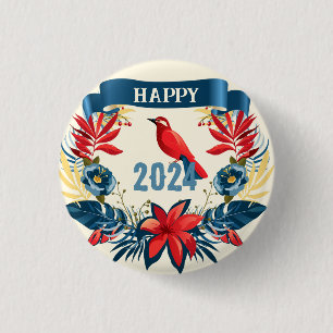 Merry Christmas and Happy New Year! 2024 Red Bird 3 Cm Round Badge