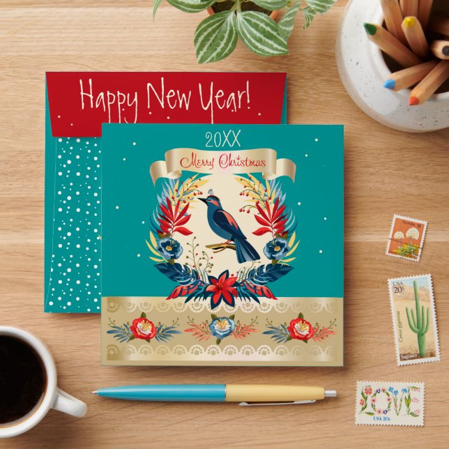 Merry Christmas and Happy New Year! 2025 Blue Bird Envelope (Desk)
