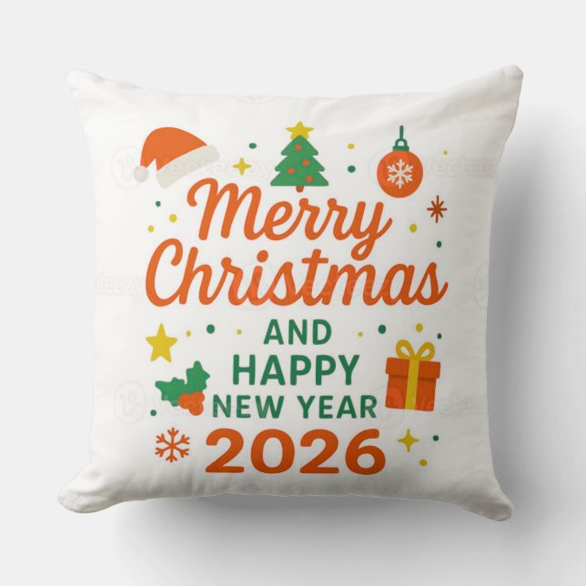 Merry Christmas and Happy New Year 2026 Cushion (Front)