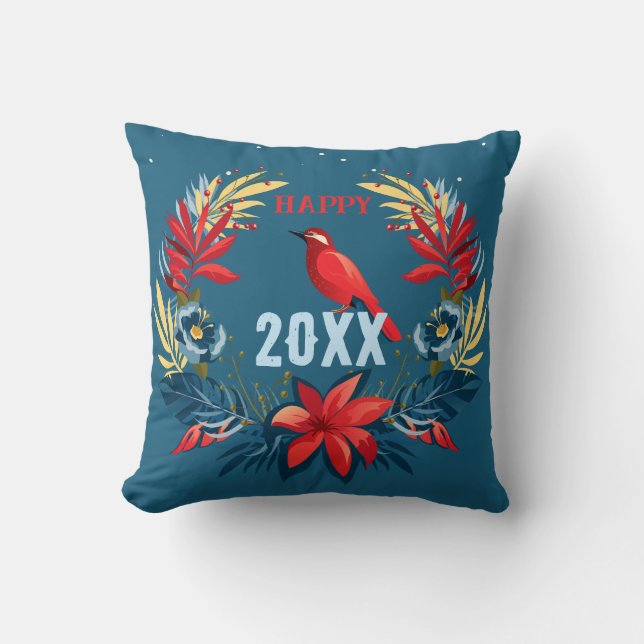 Merry Christmas and Happy New Year! 2026 Red Bird Cushion (Front)