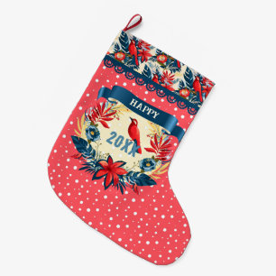 Merry Christmas and Happy New Year! 2027 Red Bird Large Christmas Stocking