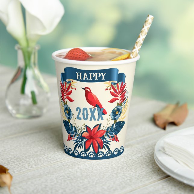 Merry Christmas and Happy New Year! 20XX Red Bird Paper Cups (Insitu)