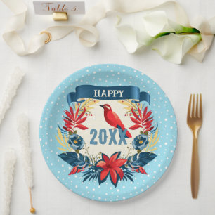 Merry Christmas and Happy New Year! 20XX Red Bird Paper Plate