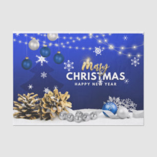 Merry Christmas and Happy New Year Blue Ornaments Tissue Paper
