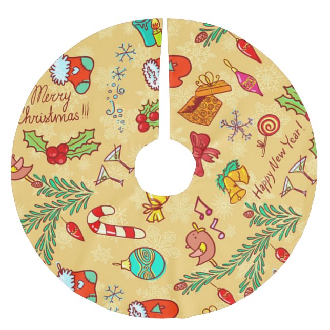 Merry Christmas And Happy New Year Brushed Polyester Tree Skirt (Front)