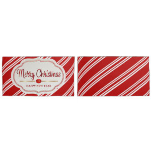 Merry Christmas And Happy New Year Candy Cane Pillowcase