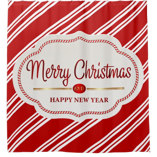 Merry Christmas And Happy New Year Candy Cane Shower Curtain (Front)