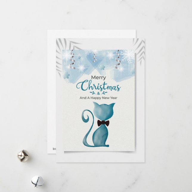 Merry Christmas And Happy New Year Cat Holiday Card (Front/Back In Situ)