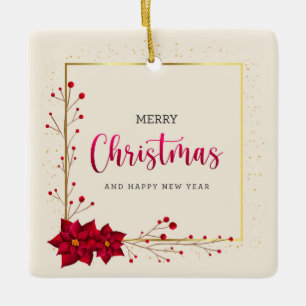 Merry Christmas and Happy New Year Ceramic Ornament