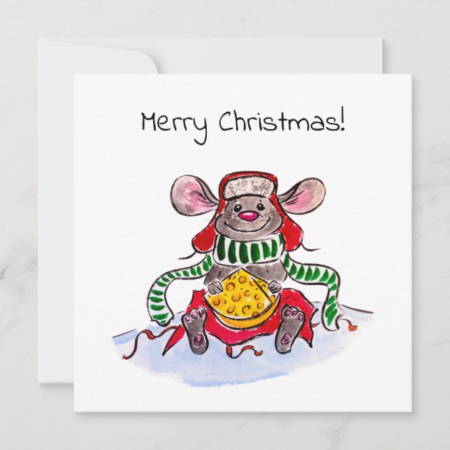 Merry Christmas and Happy New Year Cheese Mouse Holiday Card (Front)