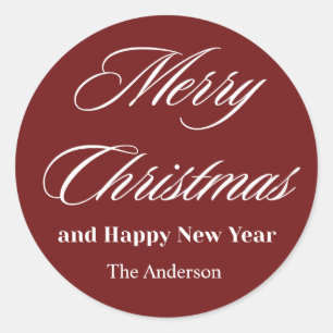 merry christmas and happy new year classic round sticker