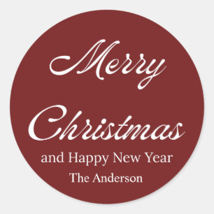 merry christmas and happy new year classic round sticker
