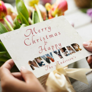 Merry Christmas And Happy New Year Collage Photo Holiday Card