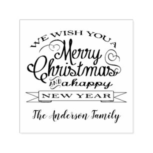 Merry Christmas and Happy New Year Custom Name Self-inking Stamp