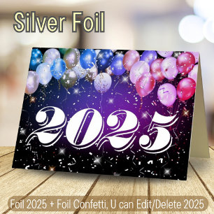 Merry Christmas and Happy New Year Elegant Silver Foil Holiday Card