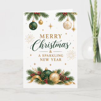 Merry Christmas and Happy New Year Gold Evergreen Card