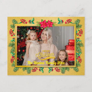 Merry Christmas and Happy New Year Gold Frame Holiday Postcard