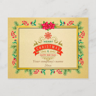 Merry Christmas and Happy New Year Gold Frame Postcard