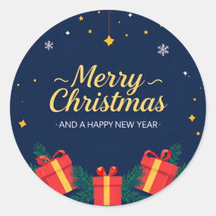 Merry Christmas and Happy New Year Greeting Classic Round Sticker