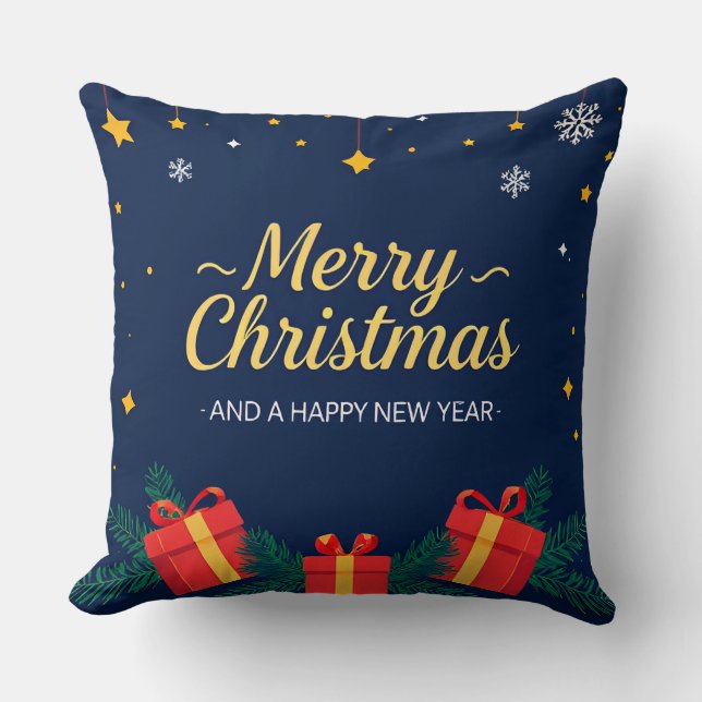 Merry Christmas and Happy New Year Greeting Cushion (Front)