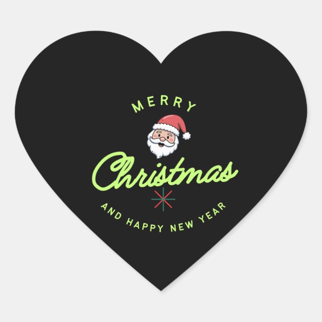 Merry Christmas and Happy New Year Heart Sticker (Front)