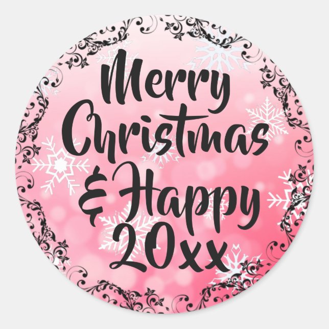 Merry Christmas and Happy New Year Holiday Card Classic Round Sticker (Front)