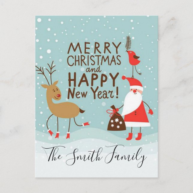 Merry Christmas and Happy New Year Holiday Postcard (Front)