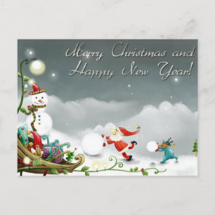 merry christmas and happy new year holiday postcard