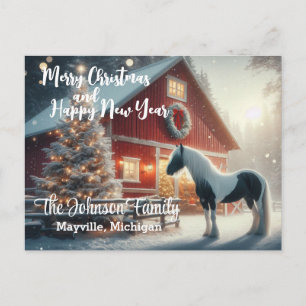 Merry Christmas and Happy New Year Horse and Barn Postcard