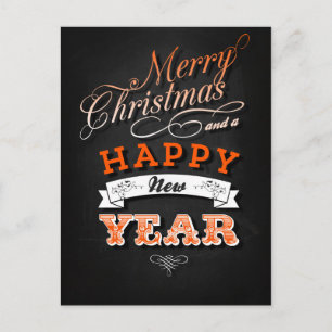 Merry Christmas and Happy New Year in Orange Holiday Postcard