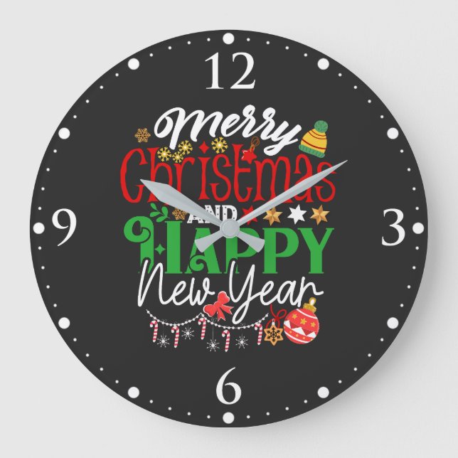 Merry Christmas And Happy New Year Large Clock (Front)