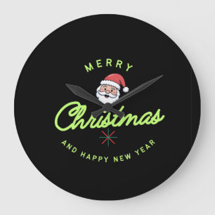 Merry Christmas and Happy New Year Large Clock