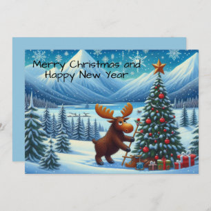 Merry Christmas and Happy New Year Moose Holiday Card