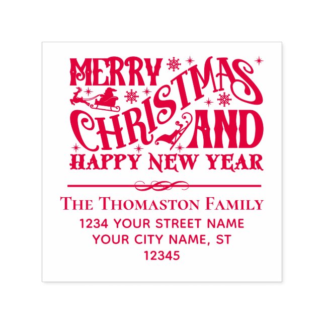 Merry Christmas and Happy New Year Name Address Self-inking Stamp (Design)