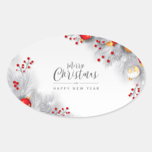 Merry Christmas And Happy New Year Oval Sticker