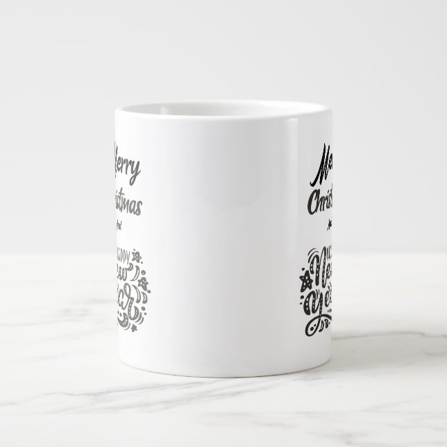 Merry Christmas and Happy New Year Plain Design Large Coffee Mug (Front)
