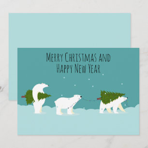 Merry Christmas and Happy New Year Polar Bears Holiday Card