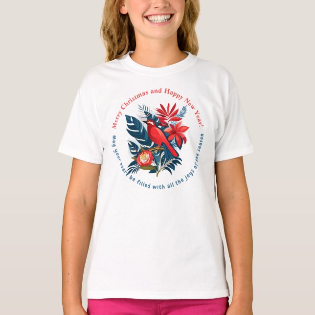 Merry Christmas and Happy New Year! Red Bird BOHO T-Shirt (Front)