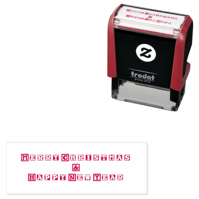 Merry Christmas and Happy New Year Red Text Blocks Self-inking Stamp (In Situ)
